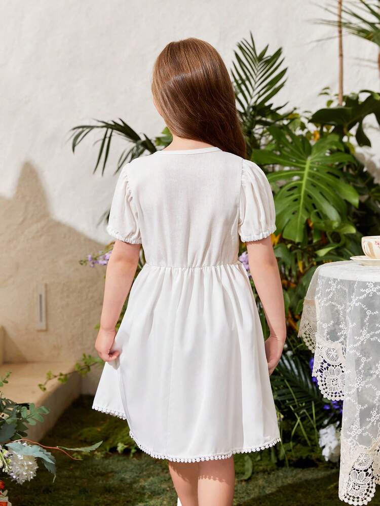 Young Girl's New Summer Floral Print Embroidered Surplice Neckline Dress