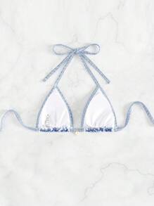 SHEIN Swim 女士花卉印花頸項式比基尼上衣