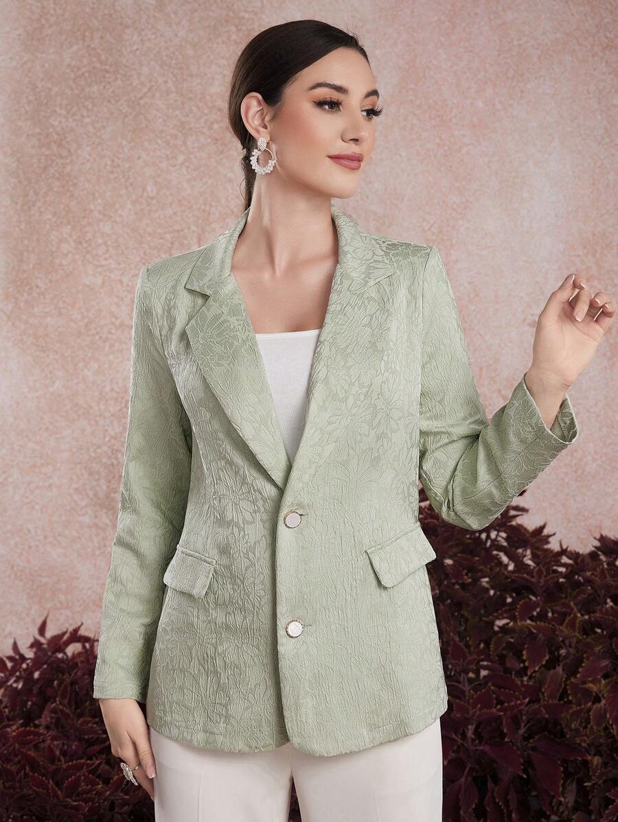 Mulvari Ladies' Suit Collar Single-Breasted Coat - Green - View 1