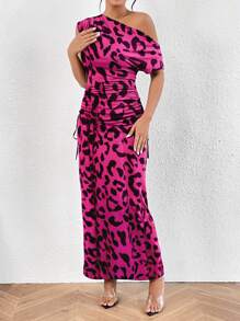 Chiquease Vestido largo con escote asimétrico y hombros abiertos - Rosa Fucsia - Ver 5