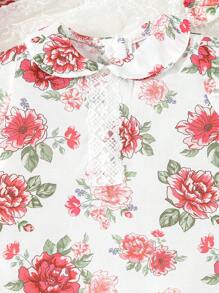 1pc Baby Girl's Allover Printed Floral Elegant Lace Romper For Summer - White - View 4