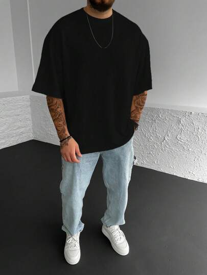 Manfinity Homme 男士實色綑紮紋短袖t恤