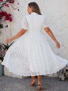 Simplee 大码女式立领蕾丝 A 字长裙，适合 7 月 4 日、生日派对的礼服