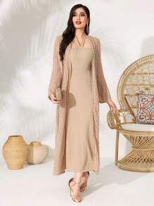 Modelyn Women's Solid Color Halter Neck Dress And Cardigan Two Pieces Set 2 Pieces Set - Khaki - View 10
