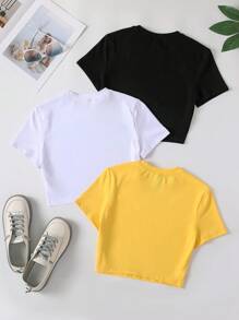 SHEIN Unity Crop Top Tight Short Sleeve T-Shirt - Yellow - View 2