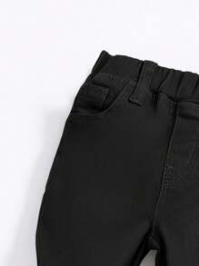 Young Boy Elastic Waist Straight Leg Jeans - Black - View 4
