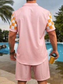 Manfinity RSRT Bộ áo sơ mi tay ngắn và quần short họa tiết cây cọ và ô vuông cho nam, Bãi biển, Đi chơi, Chồng, Nhiều màu sắc - Nhiều màu - Xem 8