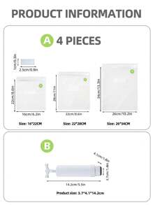 SHEIN Basic living 3Pcs Reusable Vacuum Sealer Bags for Food & Snack Storage,Meal Prep & Sous Vide with manual pump - Green - View 3