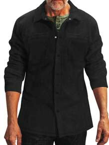 Nam Đen Vải to sợi Áo sơ mi - màu đen - Xem 1