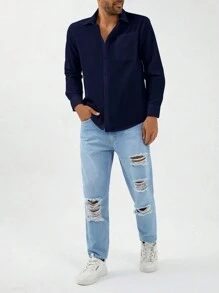 RueChic Men's Solid Color Long Sleeve Shirt