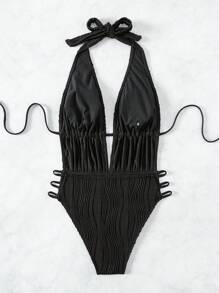 Swim SXY 女士實色開背一片式泳裝