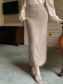 DAZY 女士闪亮舞会裙 - 卡其色 - 查看 2