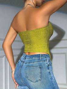 SHEIN Unity 前紐扣不對稱下擺抹胸上衣 - 橄欖綠 - 查看 2