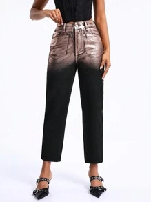 SHEIN BAE Quần jean Với Màu sắc thay đổi dần Và Nghiêng Túi - màu đen - Xem 5