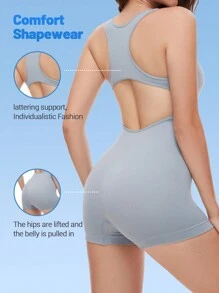 女性無縫連體塑身衣 - 霧霾藍 - 查看 2