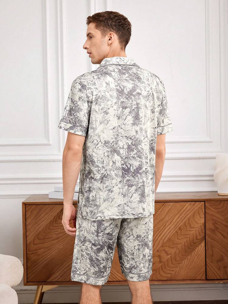 Men's All Over Print Short Sleeve Shirt And Shorts Homewear Set