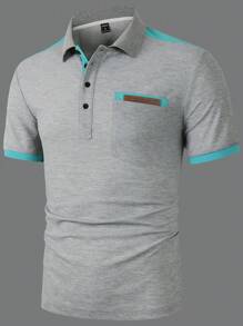 Manfinity Homme Men Office Color Block Patch Detail Collar Polo Shirt, For Husband - Grey - View 6