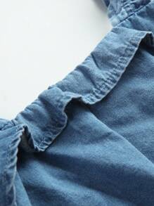 Teen Girls' Denim Jacket With Ruffle Design, Fashionable And Washed - Medium Wash - View 3