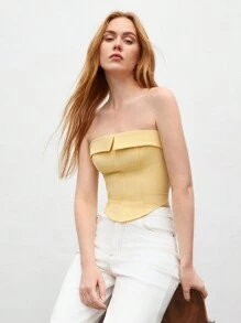 BizChic Women's Autumn Fold Detail Camisole Top, Urban Commute Business Casual Wear, Basic Top Suitable For Christmas, Halloween, Party, Wedding Guest Attire - Yellow - View 9