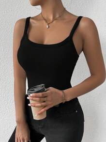 Zielony Camiseta De Tirantes Básica De Color Sólido Para Mujeres