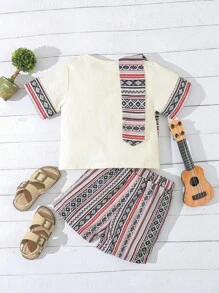 SHEIN Baby Jungen Urlaubs Stil Geometrisches Muster Outfit