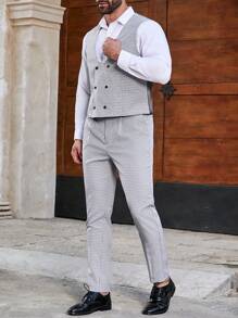 Calvornis Men's Plus Size Simple Suit Set - Light Grey - View 5
