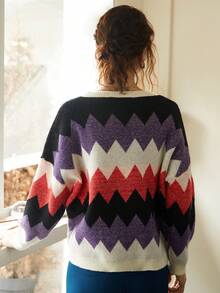 Knit Mix 休闲撞色 V 形针织套衫，图案随机搭配 - 彩色 - 查看 2