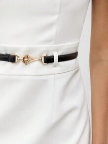 BizChic Của phụ nữ Không đối xứng Vòng cổ Màu thuần Đầm - trắng - Xem 9