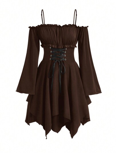 Fairycore Women Fashion Solid Color Long Sleeve Camisole Dress