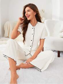 Neue Mode Für Damen, Einfach Und Casual, Weiß, Lässige Lockere Hose Und Kurzärmliges Top, 2-teiliges Set, Home Wear