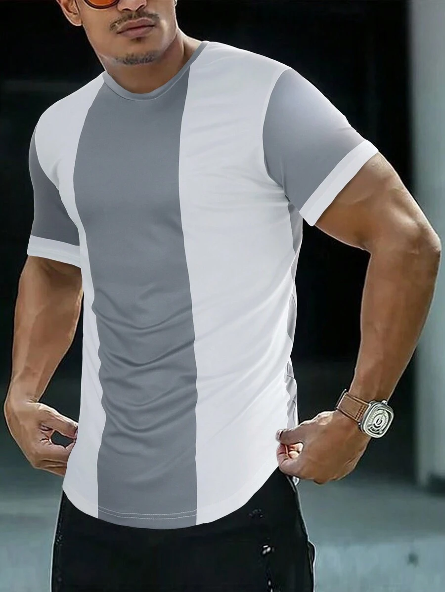 Manfinity Homme Nam Tương phản Màu sắc Vòng cổ Áo thun - Nhiều màu - Xem 1