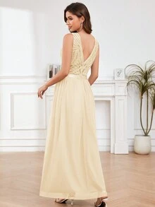 Round Neck Beaded Party  Dress Cocktail Dress - Champagne - View 2