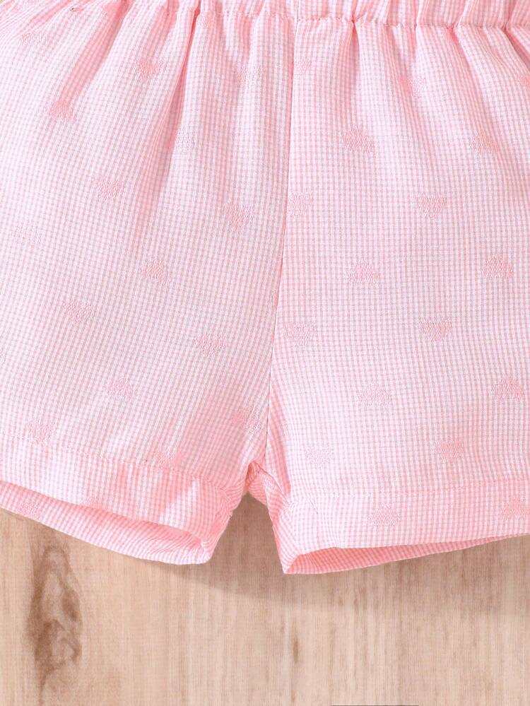 Baby Girls' Summer Heart & Floral Jacquard Suit Vest, Shorts, Solid Color Vest Fashionable Ladylike Outfit