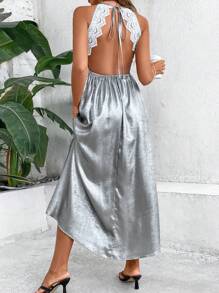 Chiquease Vestido De Tirantes De Encaje Con Parches Para Mujeres