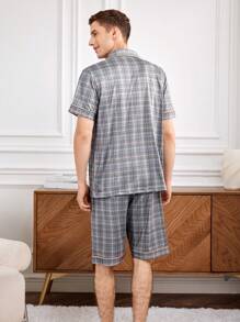 Men's Plaid Short Sleeve Pajama Set - Blue - View 2