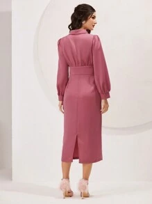 Modelyn Women's Solid Color Long Sleeve Shirt Dress Long Evening Dresses Fall Cloth For Women - Pink - View 2