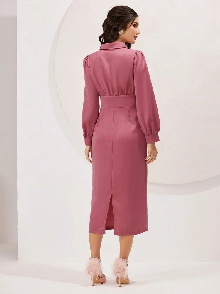 Women's Solid Color Long Sleeve Shirt Dress Long Evening Dresses Fall Cloth For Women