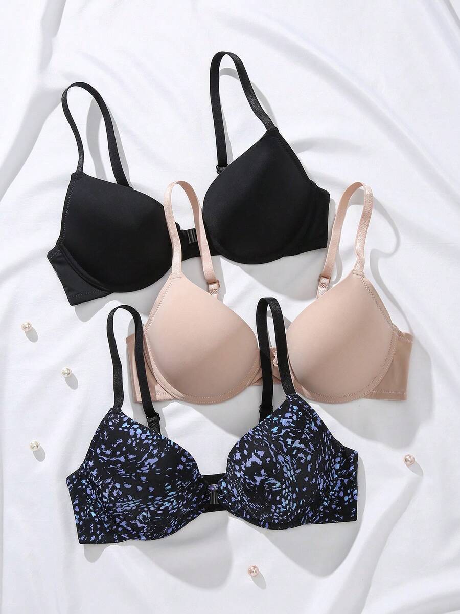 3pcs/Set Women's Underwire Bra - Multicolor - View 1