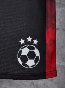 SHEIN Tween Boys' Letter & Geometric Print Short Sleeve T-Shirt And Shorts Set - Multicolor - View 6