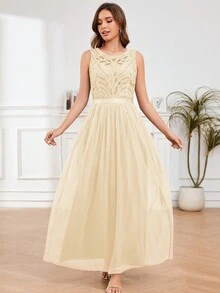 Round Neck Beaded Party  Dress Cocktail Dress - Champagne - View 5