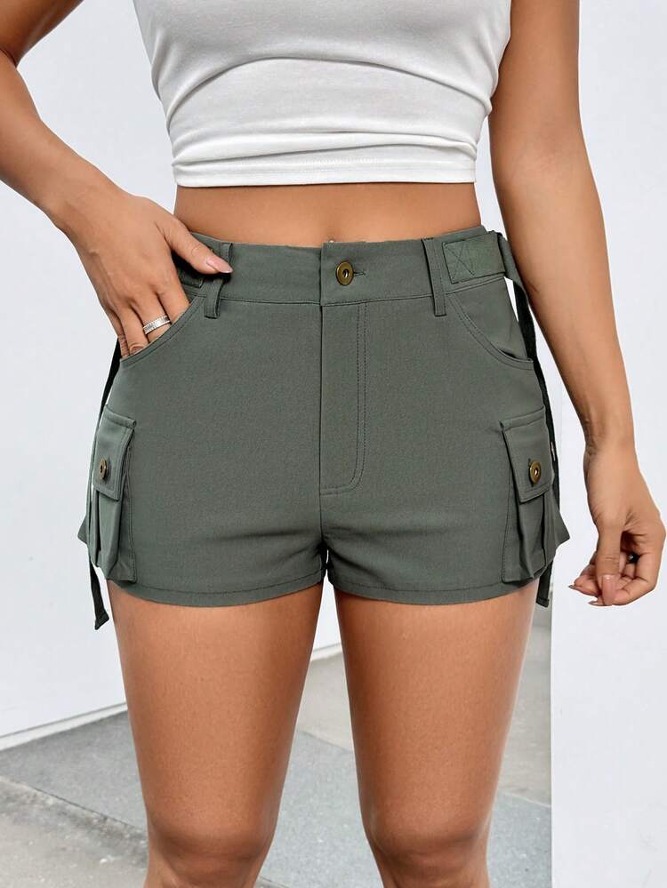 Women's Plain Color Cargo Pocket Shorts