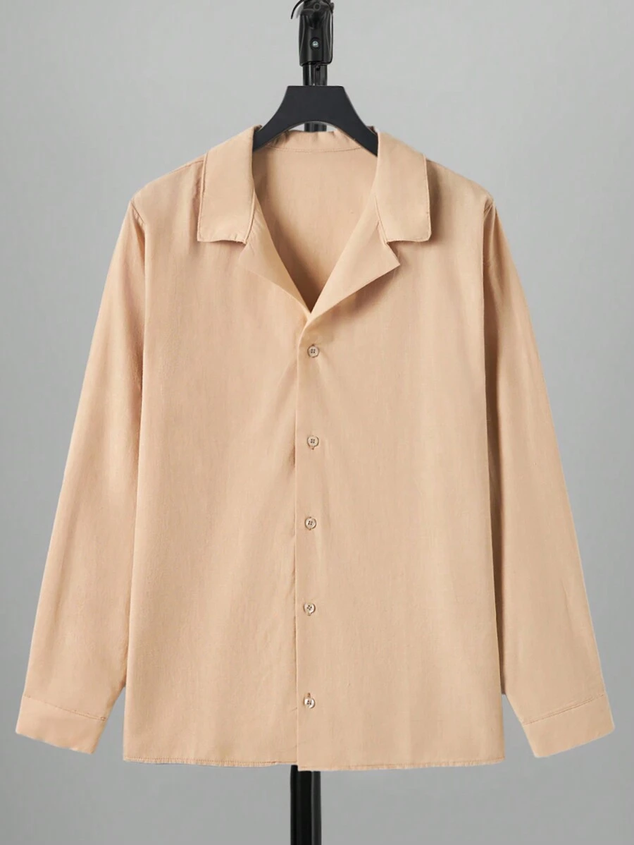 RueChic Men Solid Button Up Shirt - Apricot - View 1