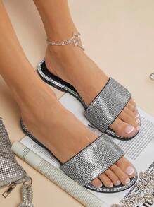 Hauture Sandalias Planas De Moda Con Brillos - Negro - Ver 4