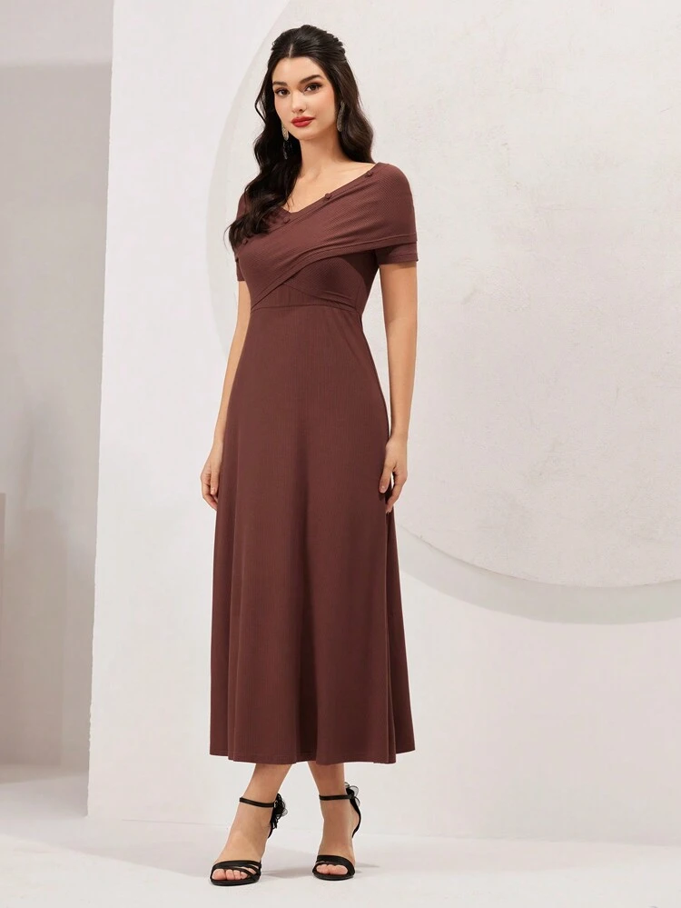 Solid Colored Wrap Front Dress