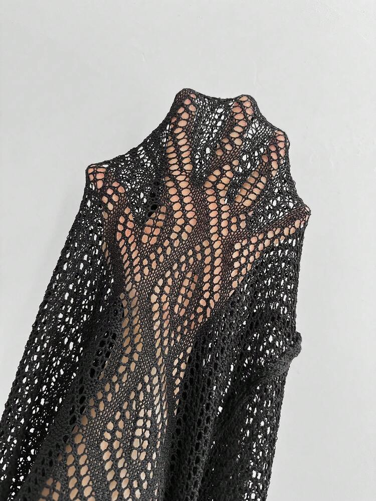 1pc Women's Long Sleeve Hollow Out Cover Up Dress Summer