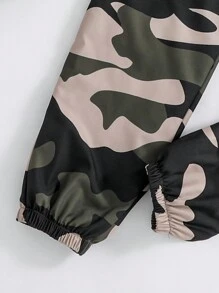 Tween Girl Cartoon Character & Letter Printed Top And Camouflage Printed Cargo Pants Set, School, Campus, College - Black - View 3