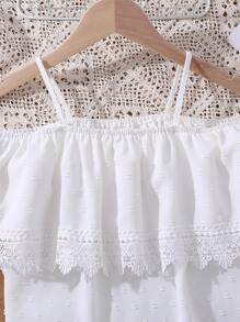 Teen Girl Solid Color Lace Top - White - View 6