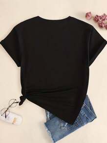 SHEIN Slayr Camiseta Con Eslogan Impreso Para Mujeres De Talla Grande - Negro - Ver 2