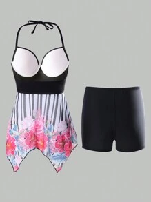Swim Lushoire 夏季女式印花聚拢比基尼套装，带钢圈和可调节肩带 - 彩色 - 查看 5