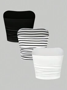 Lunelith SHEIN Lunessa Women's Ruched Cropped Bandeau Top